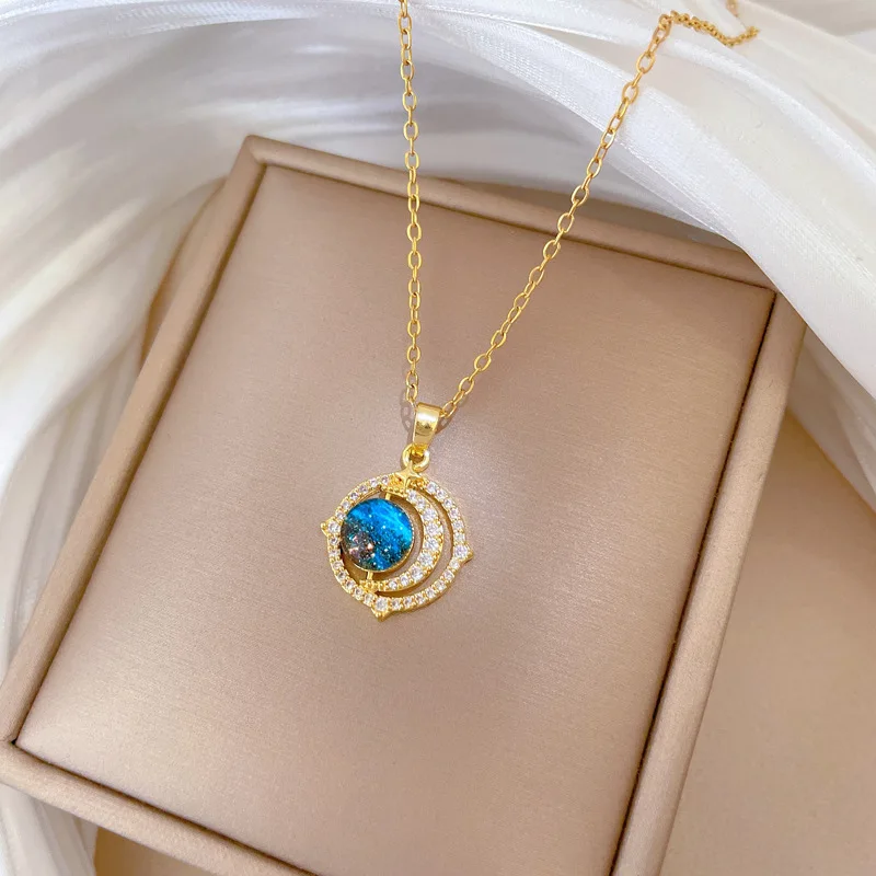 Fashion High-End Vincent Van Gogh Starry Night Pendant Women's Accessory Luxury Stainless Steel Dainty Clavicle Chain