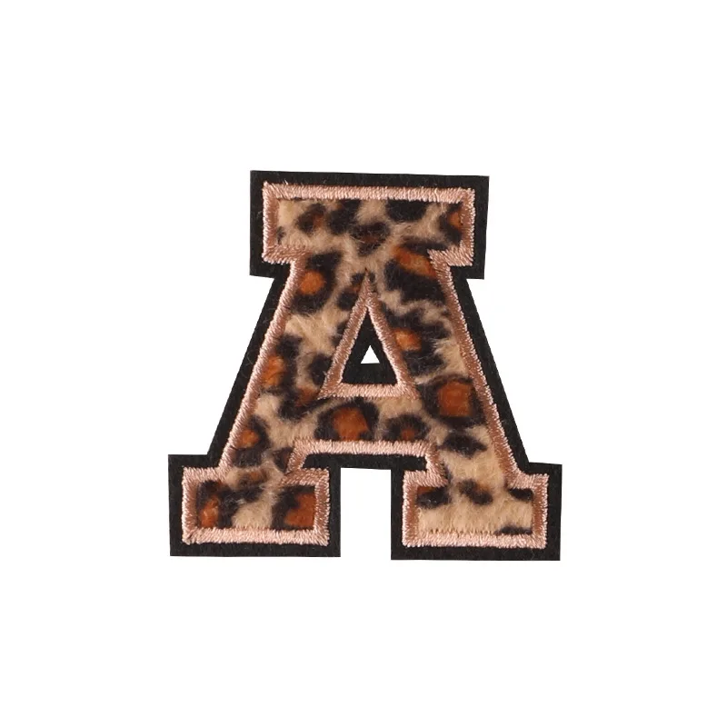 26 English Letters Leopard Print Fabric Badge DIY Embroidery Patch for Clothes Decoration Iron on Patches for Clothing