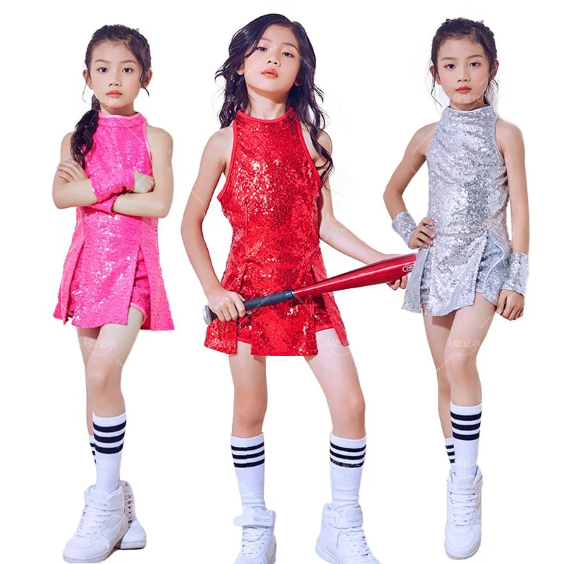 Girls' Sequin Cheerleading Dress with Socks Jazz Modern Street Dance Hip Hop Performance Costume