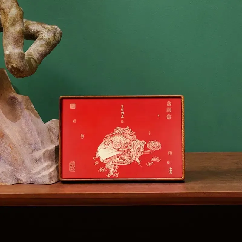 Home Decoration Brass Solid Wood Display Table Paintings Chinese Style Abstract Design Environment-Friendly for Gifting