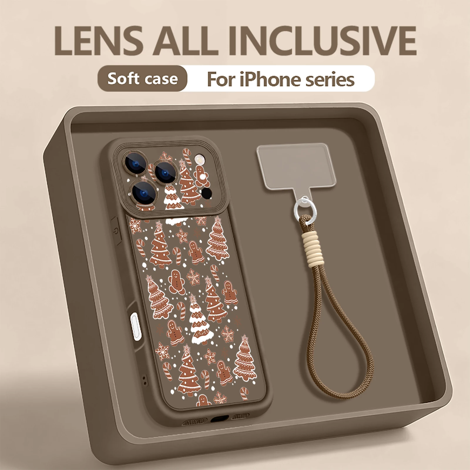 Weiche Handyhülle mit Weihnachtsbaummuster für iPhone 17 Pro Max Air 16e 16 15 14 Pro Max 13 12 Pro 11 stoßfeste TPU-Lanyard-Abdeckung