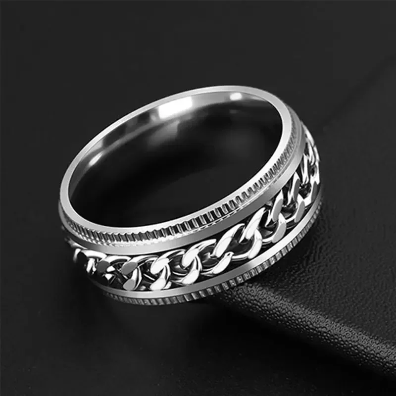 8MM Fashion Punk Stainless Steel Chain Rotatable Men's Ring High Quality Jewelry Party Gift Pressure Relief Accessories