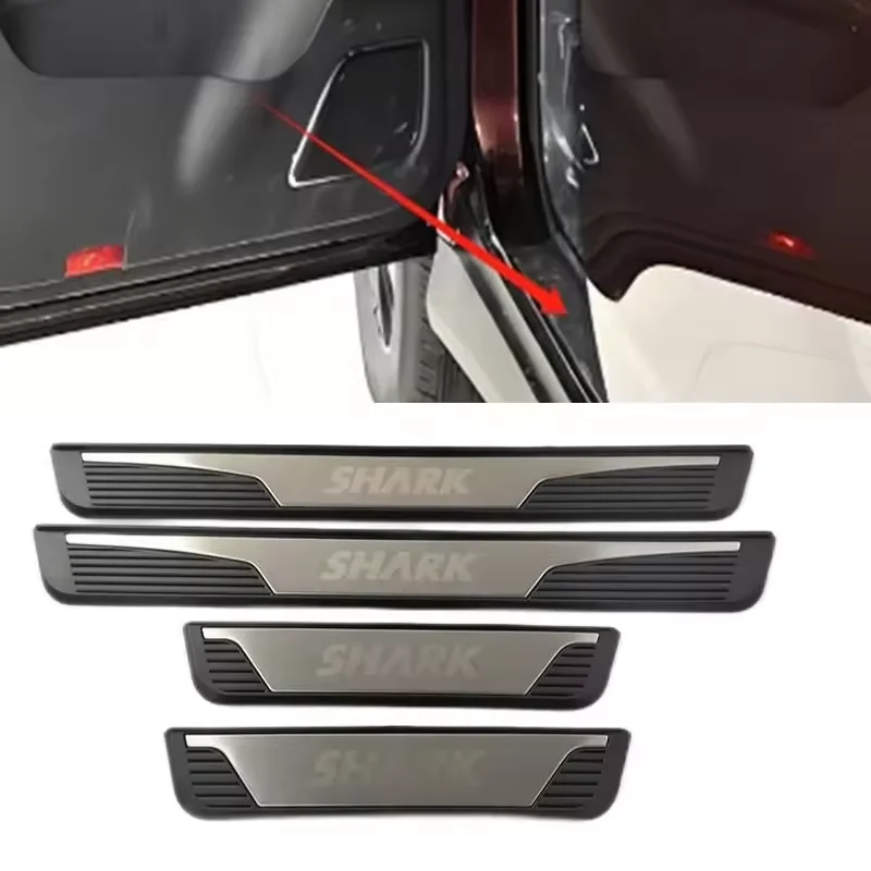 

4PCS Plastic Stainless Steel For 2024-2025 BYD SHARK Car Accessories Auto Door Sill Pedal Welcome Scuff Plate Cover