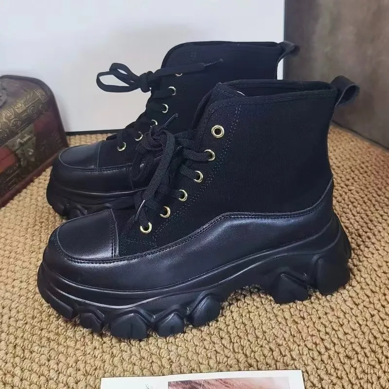 

High Top Women's Canvas Shoes Multi Functional Fashion Thick Soled Sports Shoes Rubber Outsole Ankle Protection Shoes