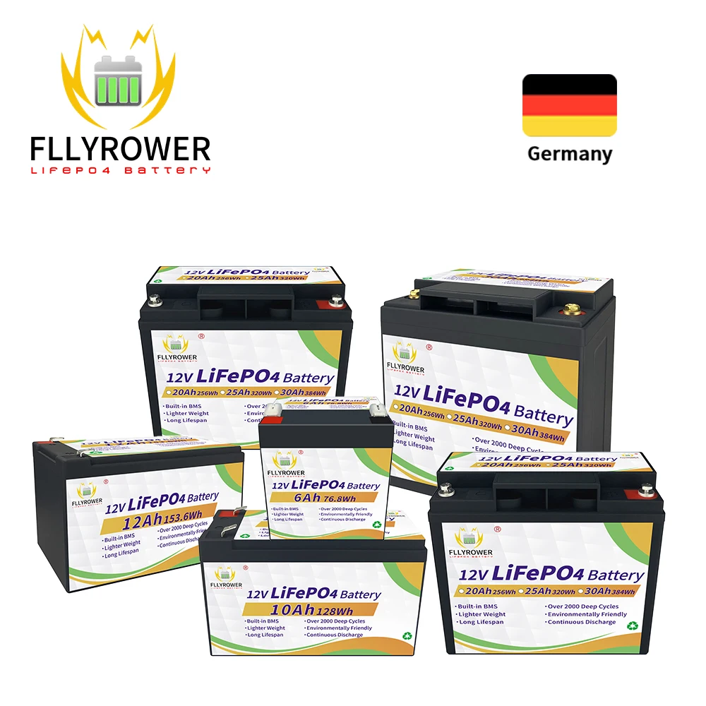 FLLYROWER Lifepo4 Battery 12V  6 10 12 20 25 30 40 50 60 80 100 120 180 200Ah LiFePO4 Battery Pack 12.8v Solar Lithium Battery