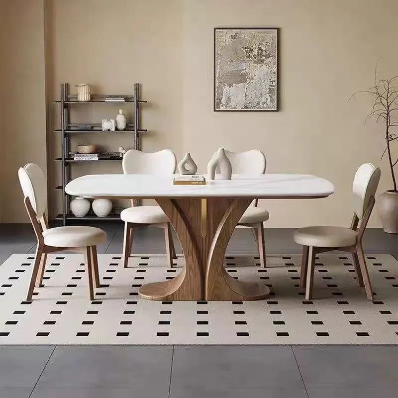 simple solid wood rectangular dining table and chair