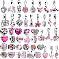 Colgante de corazón de motocicleta y serpiente para mujer, cuentas chapadas en Color rosa para Pandora, pulseras DIY, collares, regalos de joyería Gril, 925