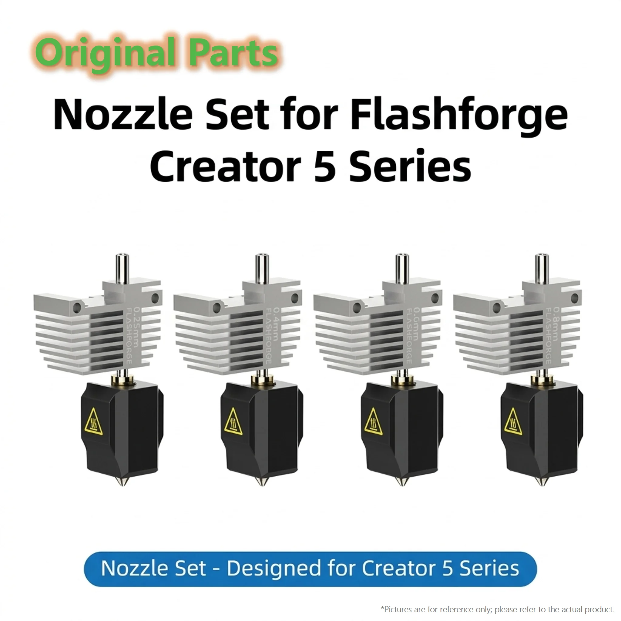 Original Flashforge Creator 5 Nozzle Assembly & Silicone Sock, 0.25/0.4/0.6/0.8mm Hotend for 3D Printer, Black/Silver Random