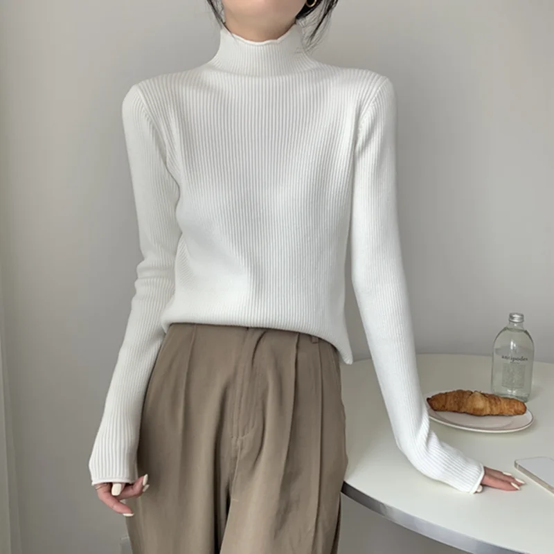 

Spring Autumn New Women Pullover Female Knitted Sweaters Solid Concise Turtleneck Elasticity Elegant Office Lady Casual Tops