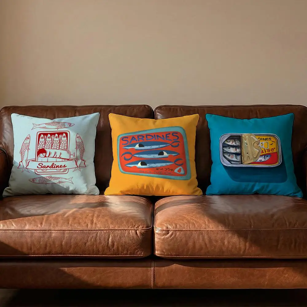 Sardines Art Cushion Cover Soft Reversible & Durable Pillow Cover – Multi-Scene Use for Home & Car Daily Comfort