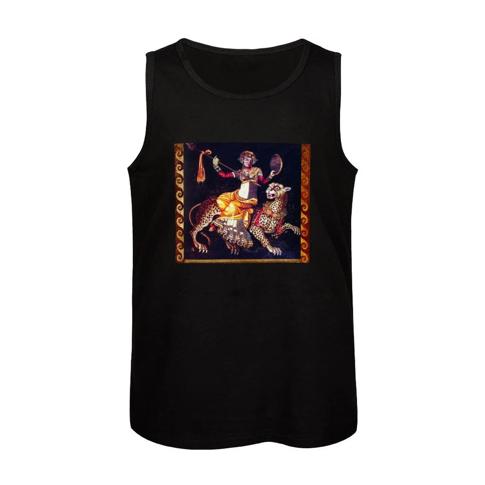 DIONYSOS WITH A SPEAR RIDING A LEOPARD Antique Greek Mosaics Tank Top Sleeveless T-shirt Men's clothing t-shirts for men
