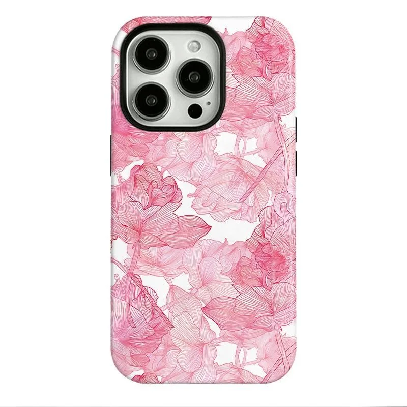 

Elegant Pink Floral Line Art Flower Design Durable Shockproof Phone Case for iPhone 17 16 15 14 13 12 11 Pro Max Plus Back Cover