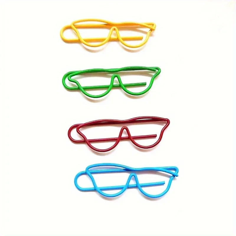 60pcs Mixed Color Glasses Shaped Paper Clips Cute Shape Bookmark Clips Metal Paper Files Holder Creative Office School Supply