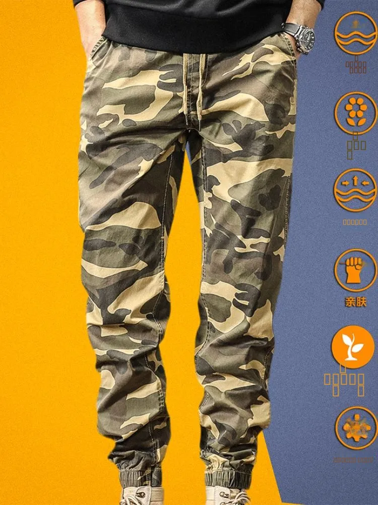 

Эластичные мужские повседневные брюки из чистого хлопка, облегающие, прямого кроя, осенне-зимние камуфляжные рабочие брюки, модные длинные брюки