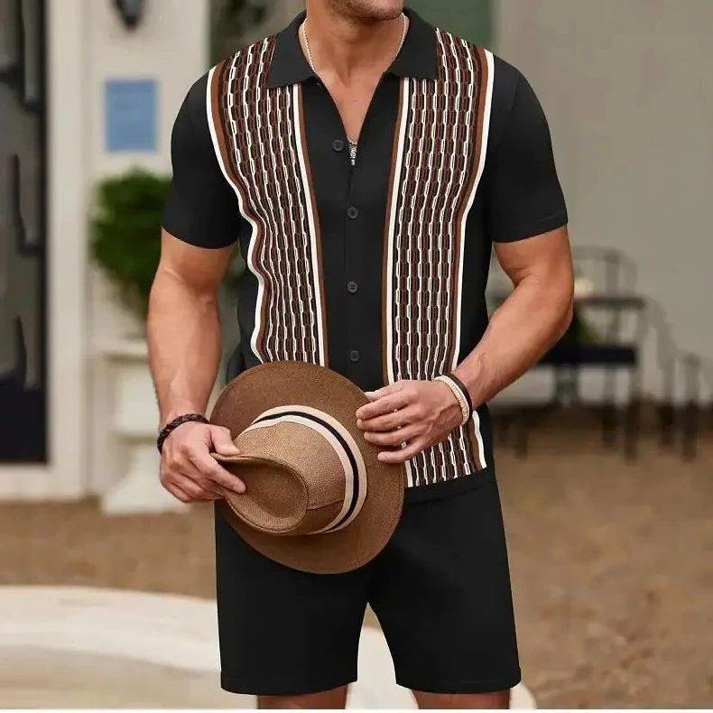 Men's Summer Ice Silk Short-Sleeved Two-Piece Set Business Casual High-Quality Gym Suit Male Clothing