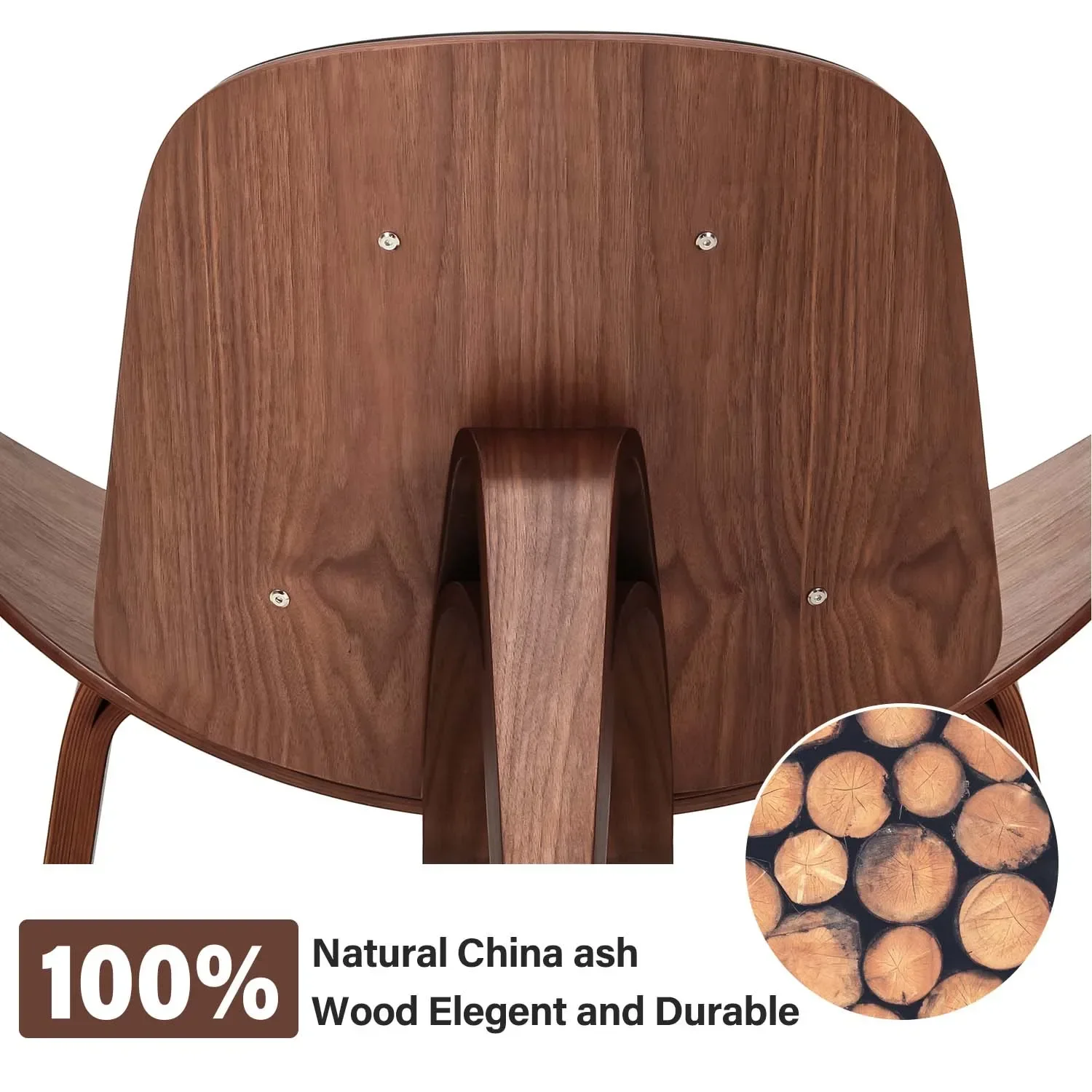 Mid Century Lounge Chair Replica Shell Chair Moderner Tripod Lounge Chair Holz Wohnzimmerstühle mit schwarzen PU-Lederstühlen