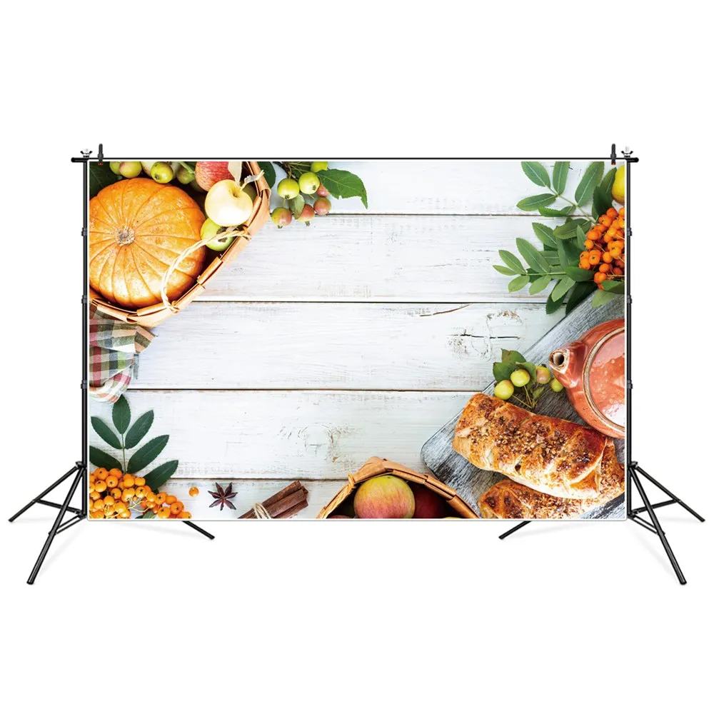 Фон для фотосъемки с изображением осенних деревянных досок тыквы фрукты белые доски персонализированные детские Фотообои