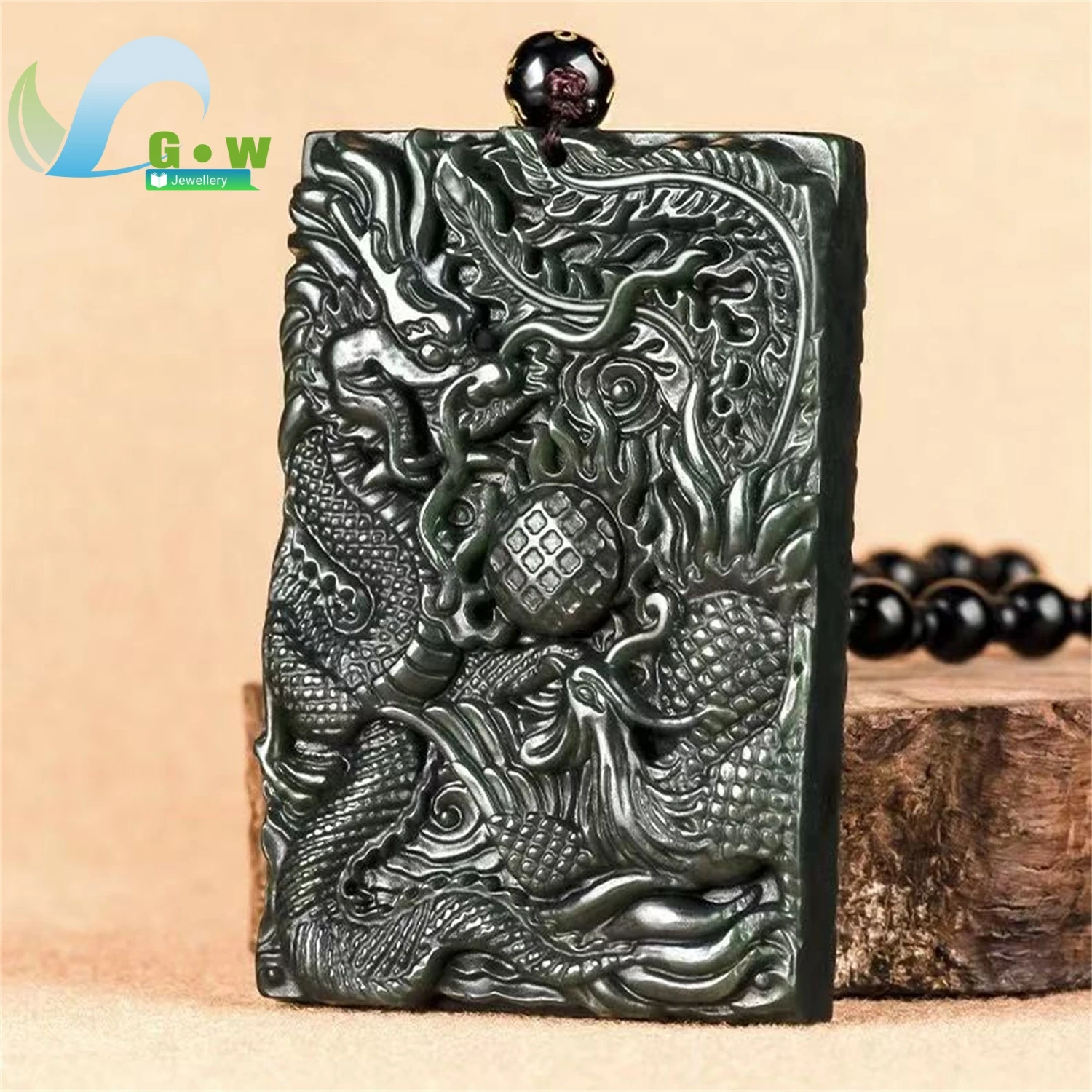 Natural Old Stock Black Hetian Jade Dragon Phoenix Couple Pendant Set Matching Hanging Ornament Unisex Ethnic Style Jewelry Gift