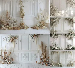 Mehofond Photography Background Indoor Boho Pampas Grass White Wall Backdrops Maternity Portrait Floral Wedding Prop Photozone