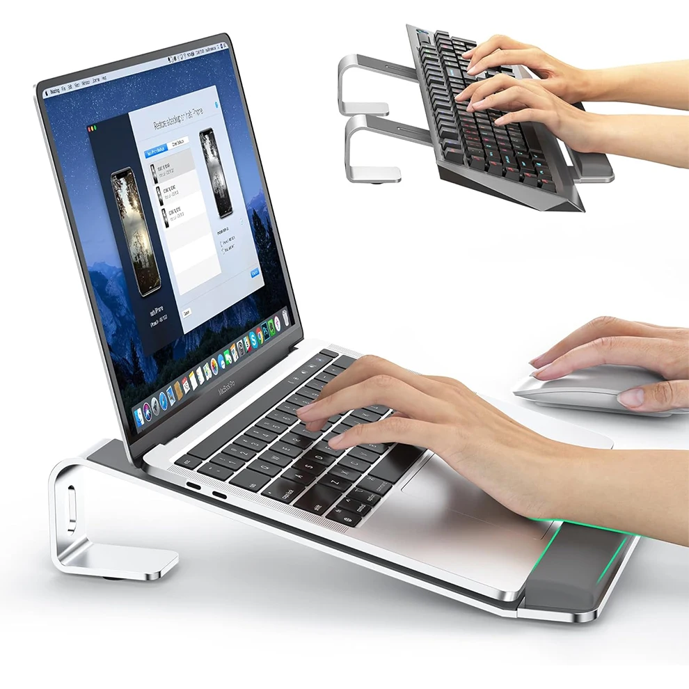 

Ergonomic Detachable Laptop Stand for Desk with Wrist Support Aluminum MacBook Riser - Desktop Laptop Holder for Comfortable