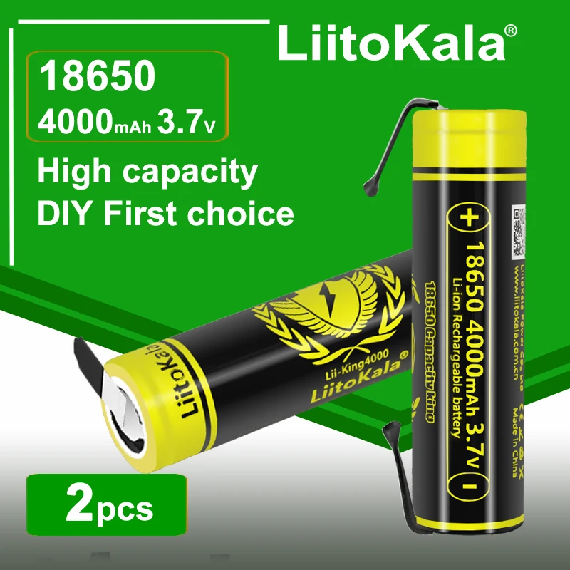 LiitoKala King4000-N Nickel 18650 3.7V 12A Li-ion 4000mAh batterie au Lithium pour appareils à haute consommation pour lampe de poche 2 pièces