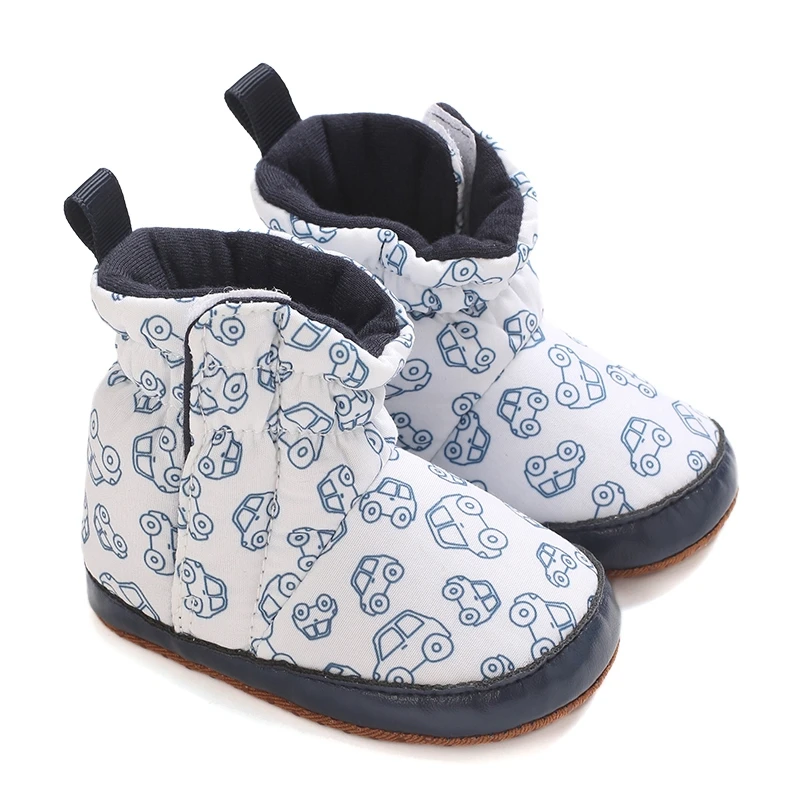 Baby Bootie-calcetines con estampado de coche para bebé, zapatillas cálidas de invierno para primeros pasos, con suelas de pinza