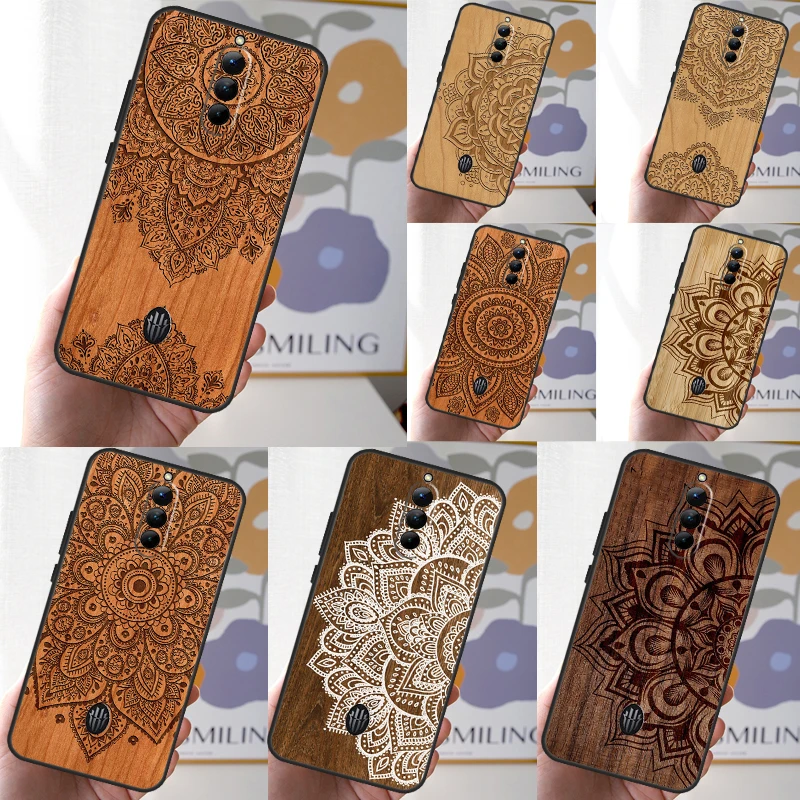 Mandala Floral Wood Case For ZTE Nubia Red Magic 9 Pro Plus RedMagic 8 7 6 Pro 6S 7S 8S Pro 5G 5S 6R Back Cover