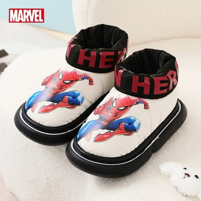 Disney zimowe dziecięce buty śniegowe Spider-Man z nadrukiem grube antypoślizgowe ciepłe modne kostki Outdoor dziewczęce chłopięce dziecięce buty