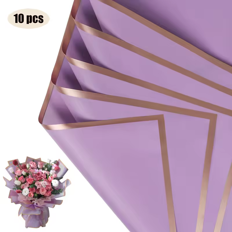10 Sheets Flower Wrapping Paper with Golden Edges, Waterproof Bouquet Packaging - Ideal for DIY Weddings & Birthdays - Image 7