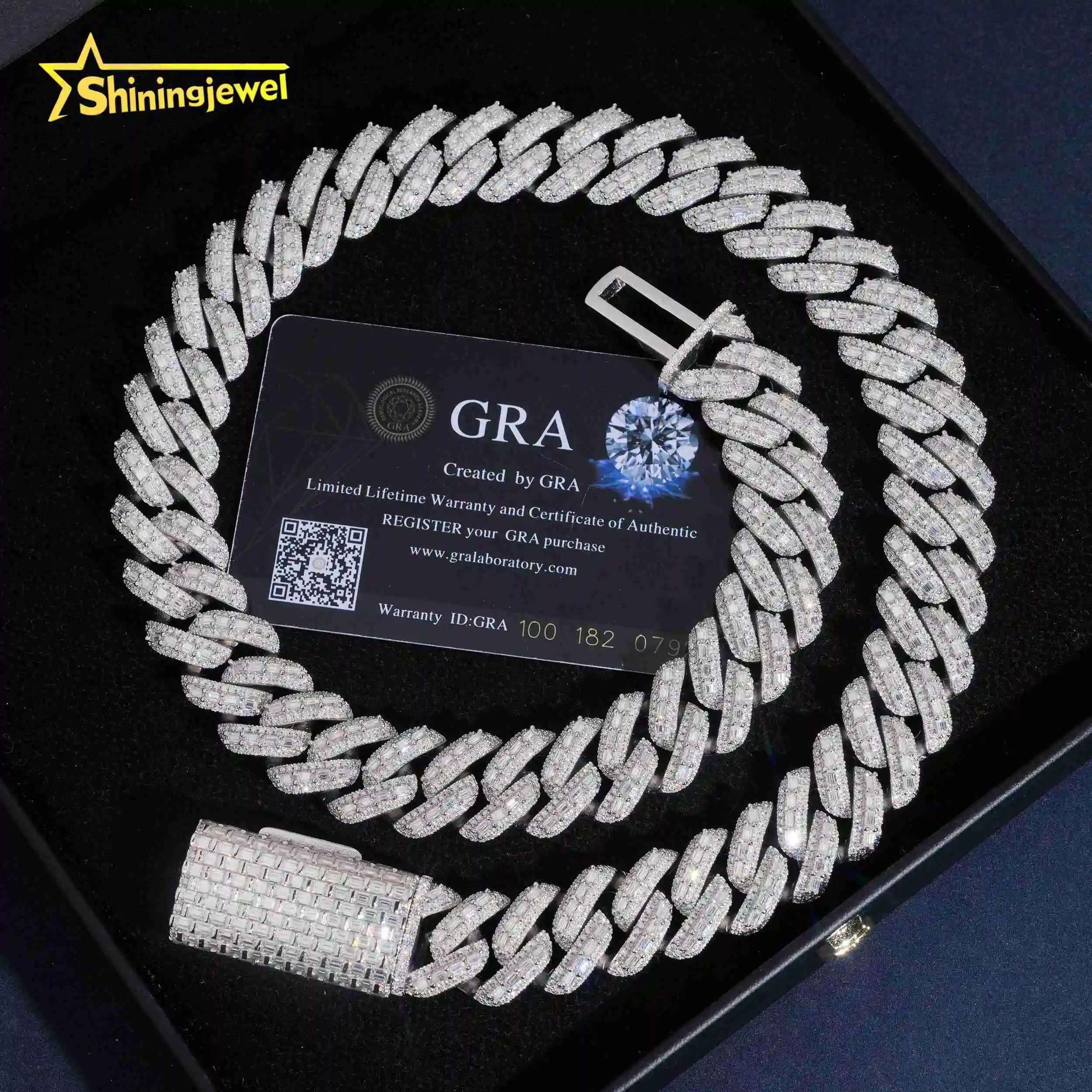 Silver 925 Chain Luxury 18mm Moissanite Cuban Link Hip Hop Jewelry Custom Iced Out Diamond Miami Cuban Chain for Men.