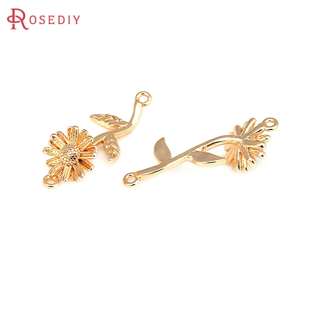 4PCS 18K Gold Color Brass 2 Holes Sunflower Connect Charms Pendants High Quality Diy Jewelry Making Supplies Necklace Earrings image 4