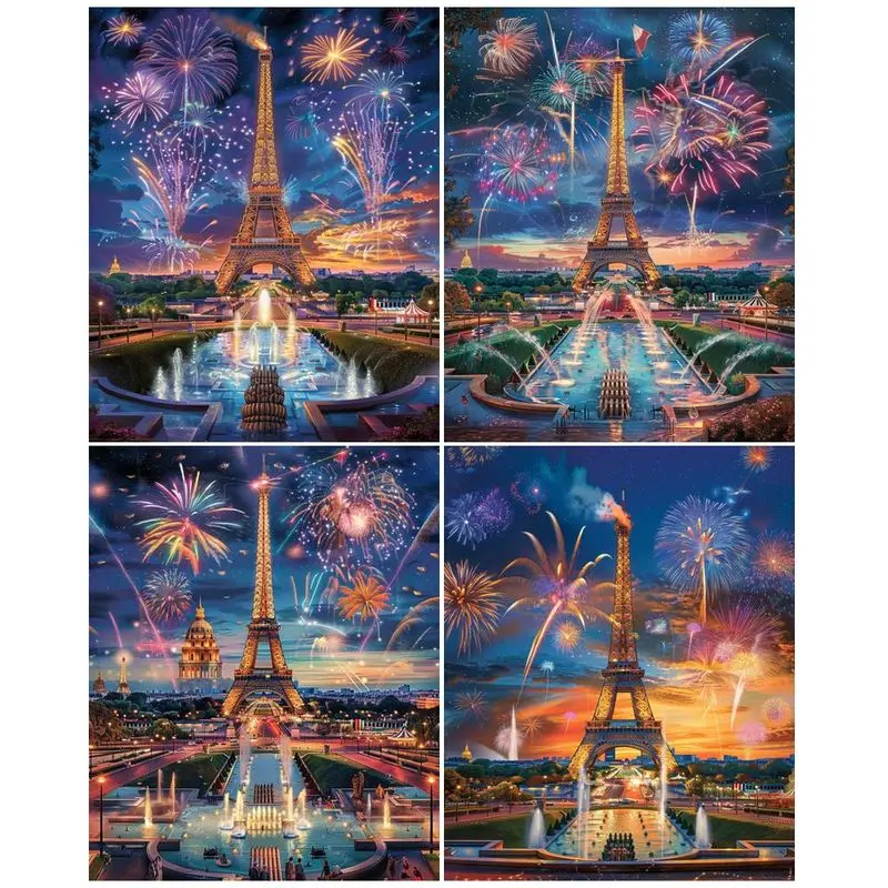 

GATYZTORY Painting By Numbers Fireworks DIY Paint By Numbers Iron Towers Scenery Drawing On Canvas DIY Home Decoration