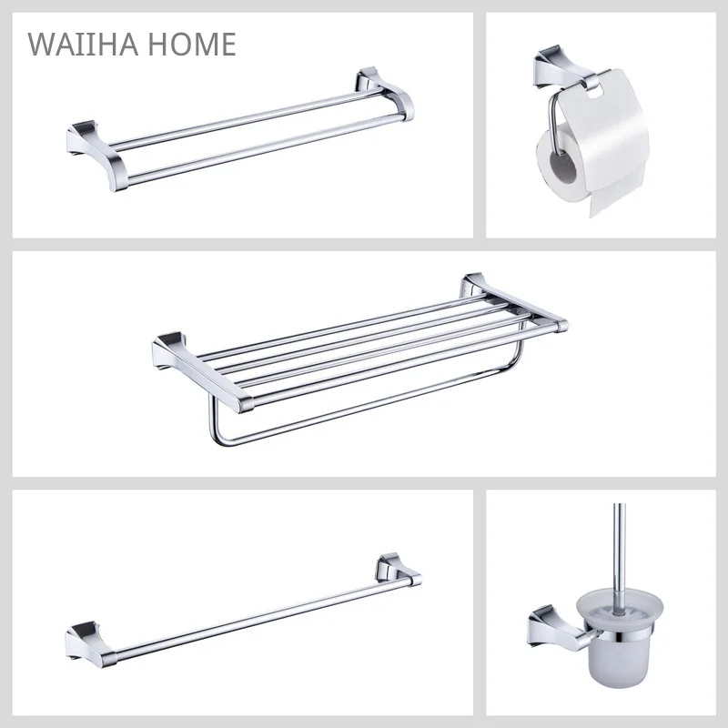 Stainless Steel Bath Towel Bar Wall Mounted Towel Rack Rail Paper Holder Robe Hook Soap Dish Toilet Brush Bathroom Accessories