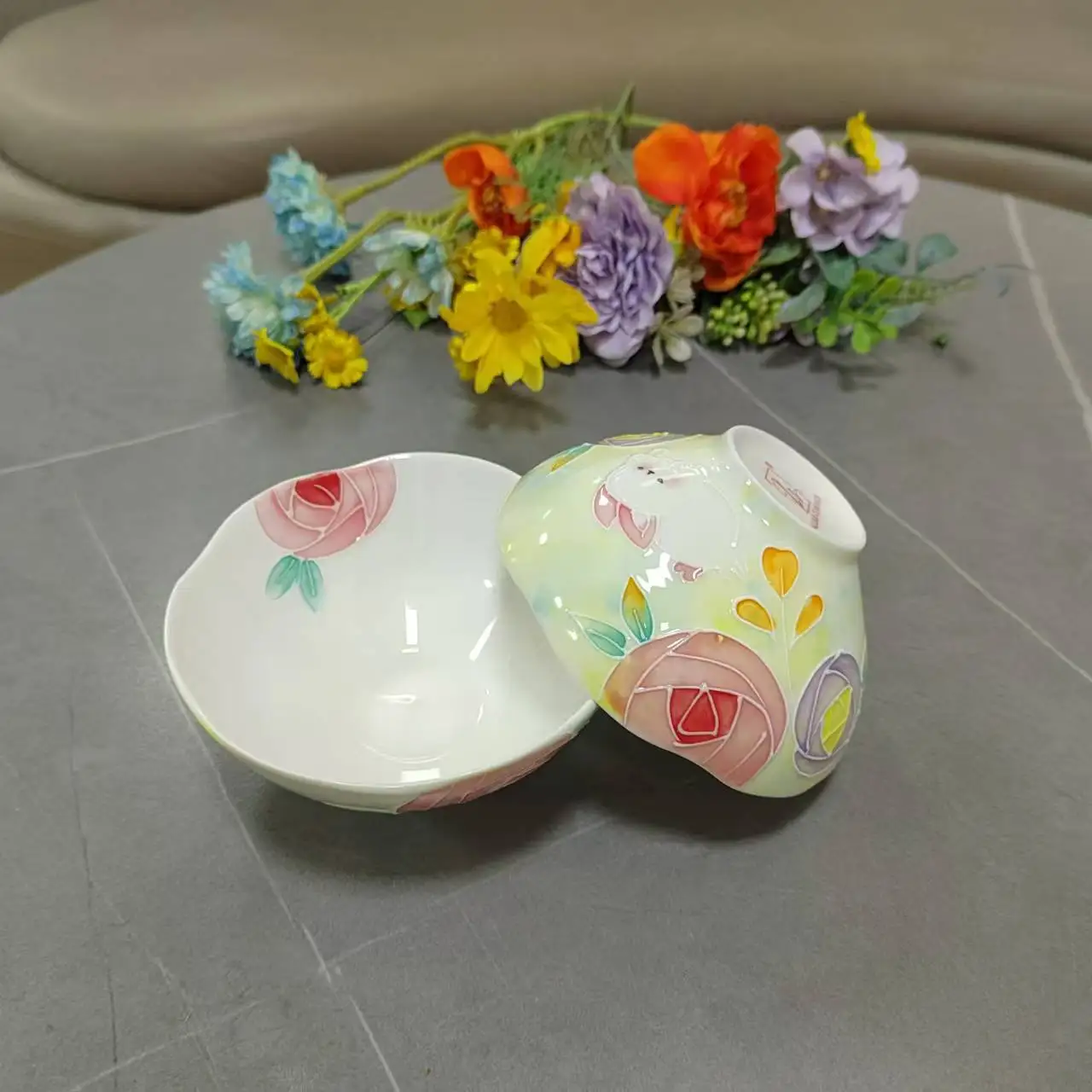5 Inch Rice Bowl Seto Ware Japanese Ceramic Bowl with Underglaze Lace Home Tableware Gift Box