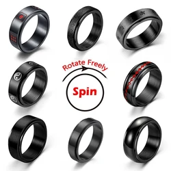 Ansiedade fidget spinner anéis para homens masculino preto de aço inoxidável girando anel para mulher anti estresse acessórios jóias