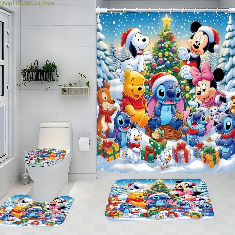 

Disney Stitch Bathroom Four-piece Set - Avant-garde Waterproof Shower Curtain, creating a complete bathroom kit