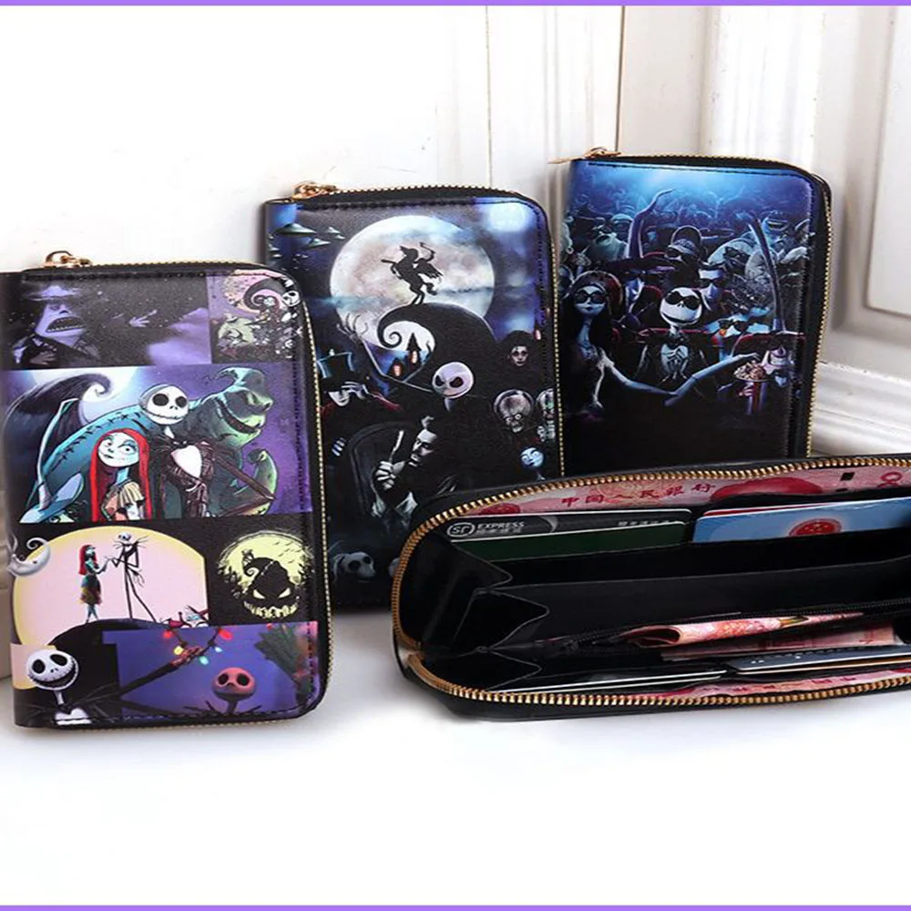 Nueva cartera de pesadilla antes de Navidad Jack Skellington Sally con estampado de dibujos animados, monedero multifuncional con calavera, regalo para niños, moda