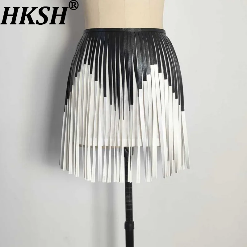 HKSH Women Skirt Trendy Fashion Contrast Color Patchwork Tassel Design Niche Casual High Street Short Skirts Autumn New HK27493