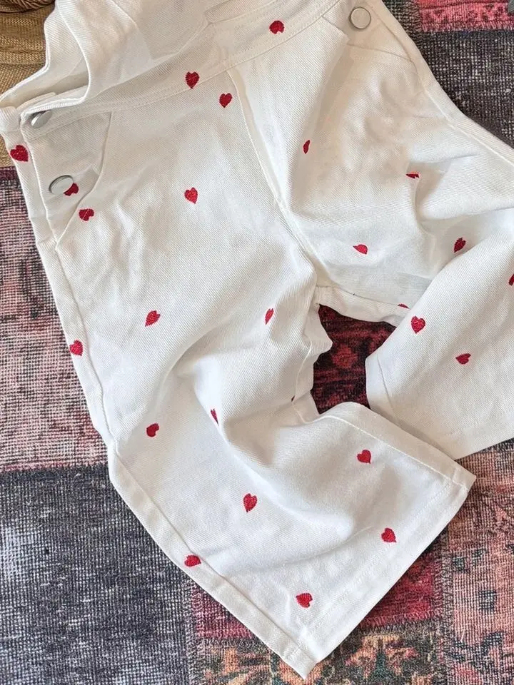 Spring and Autumn Girls\' Strap Pants Cute Color blocked Love Pants Fashion Korean Children\'s jumpsuit