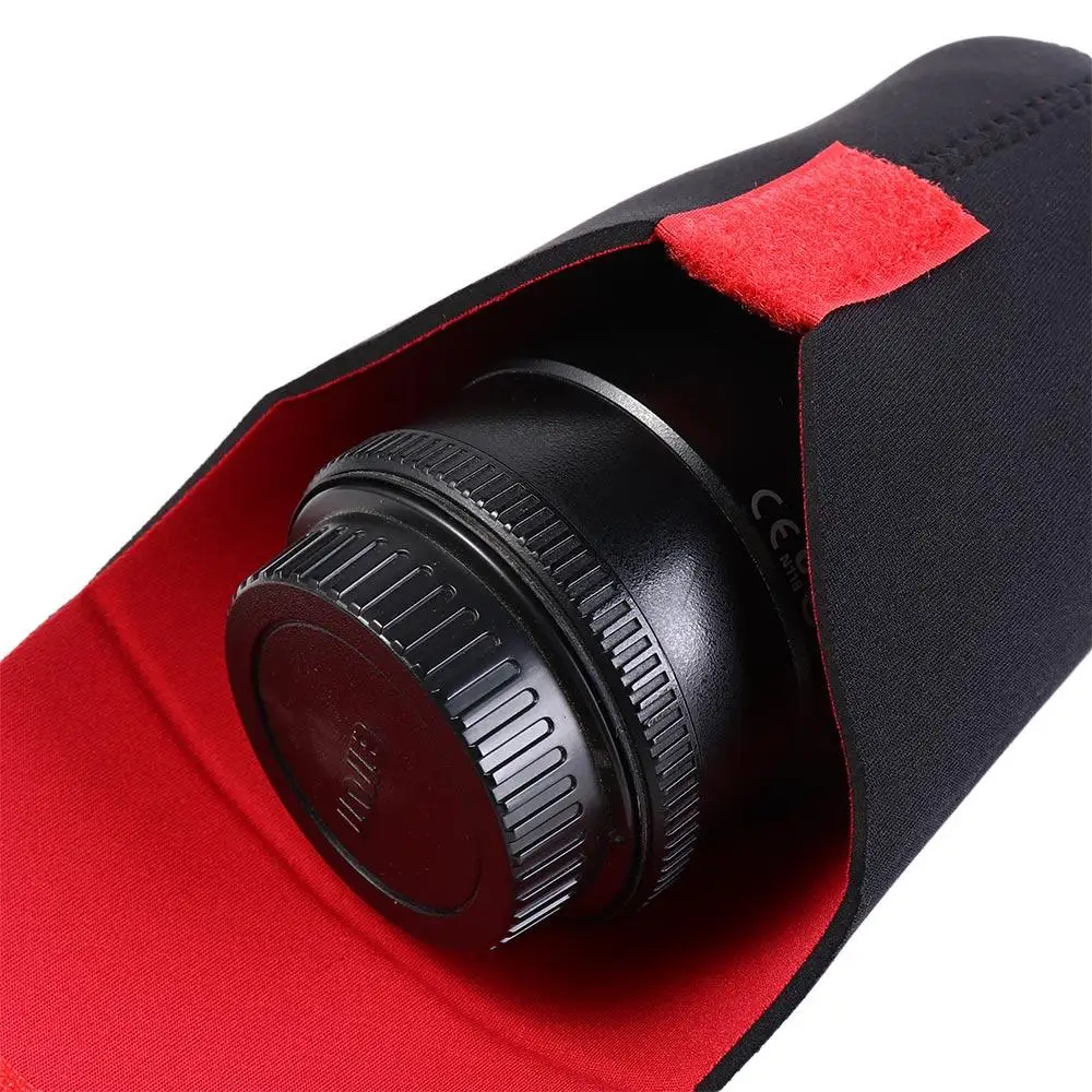 Neoprene Camera Lens Pouch Bag Waterproof Soft DSLR Camera Lens Bag Cylinder Red/Black Neoprene Paste Lens