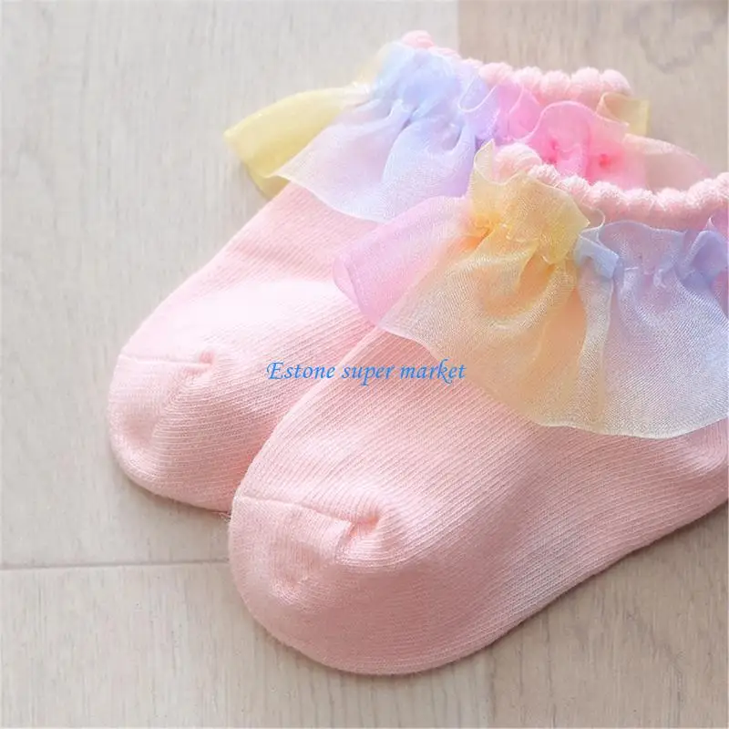 

090B AntiSlip Ankle Socks for Baby Girl Boys Ruffle Lace Trim Short Socks Combed Cotton Socks Infant Warm Socks for Spring