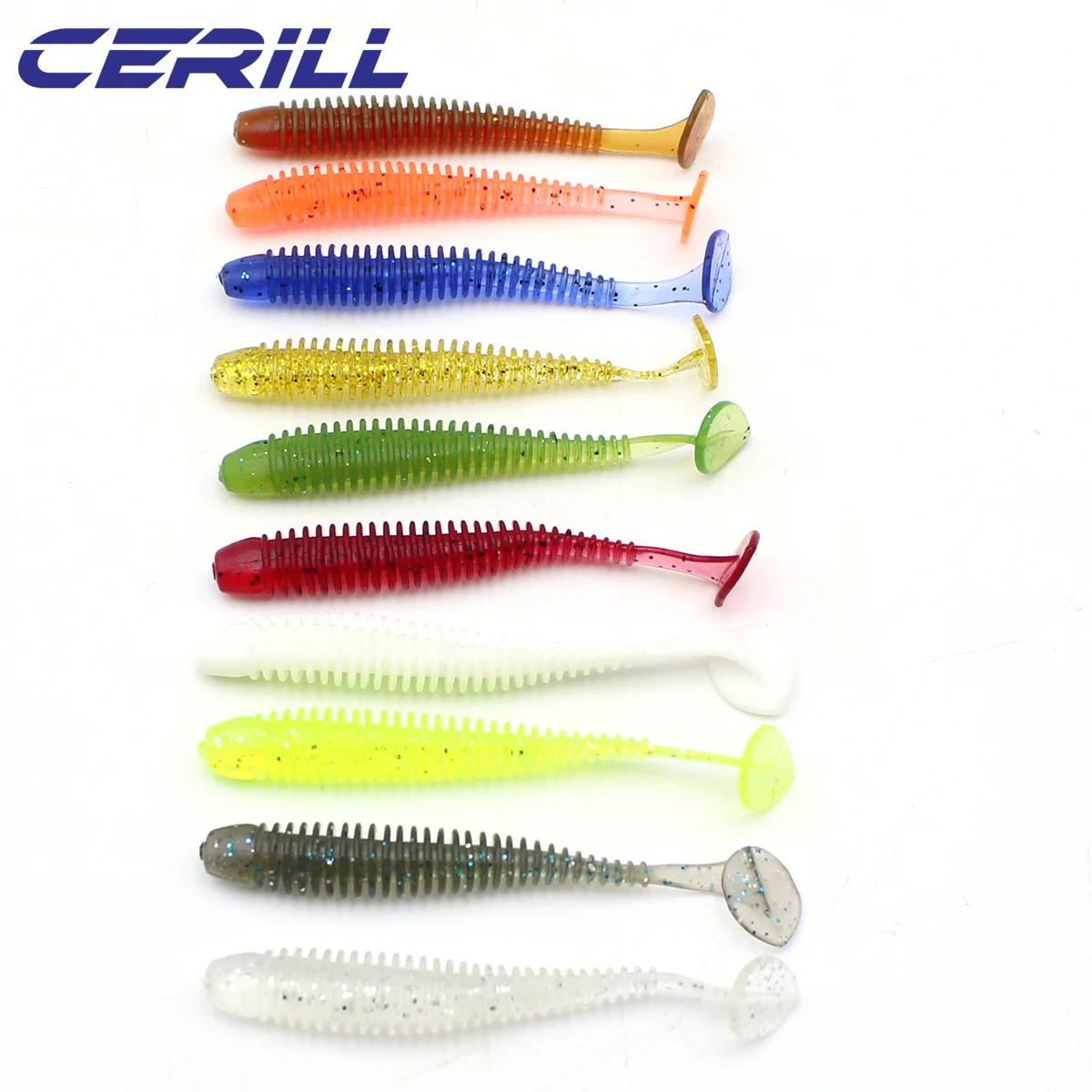 Cerill 10 PCS 6 cm 7.5 cm Silicone T Tail Worm Soft Fishing Lures Artificial Baits Bass Jigging Wobblers Swing Swimbait Tackle