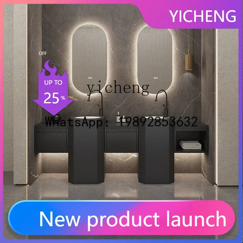 

LYY oval rock slab integrated basin double basin bathroom cabinet combination black column washbasin wash basin set