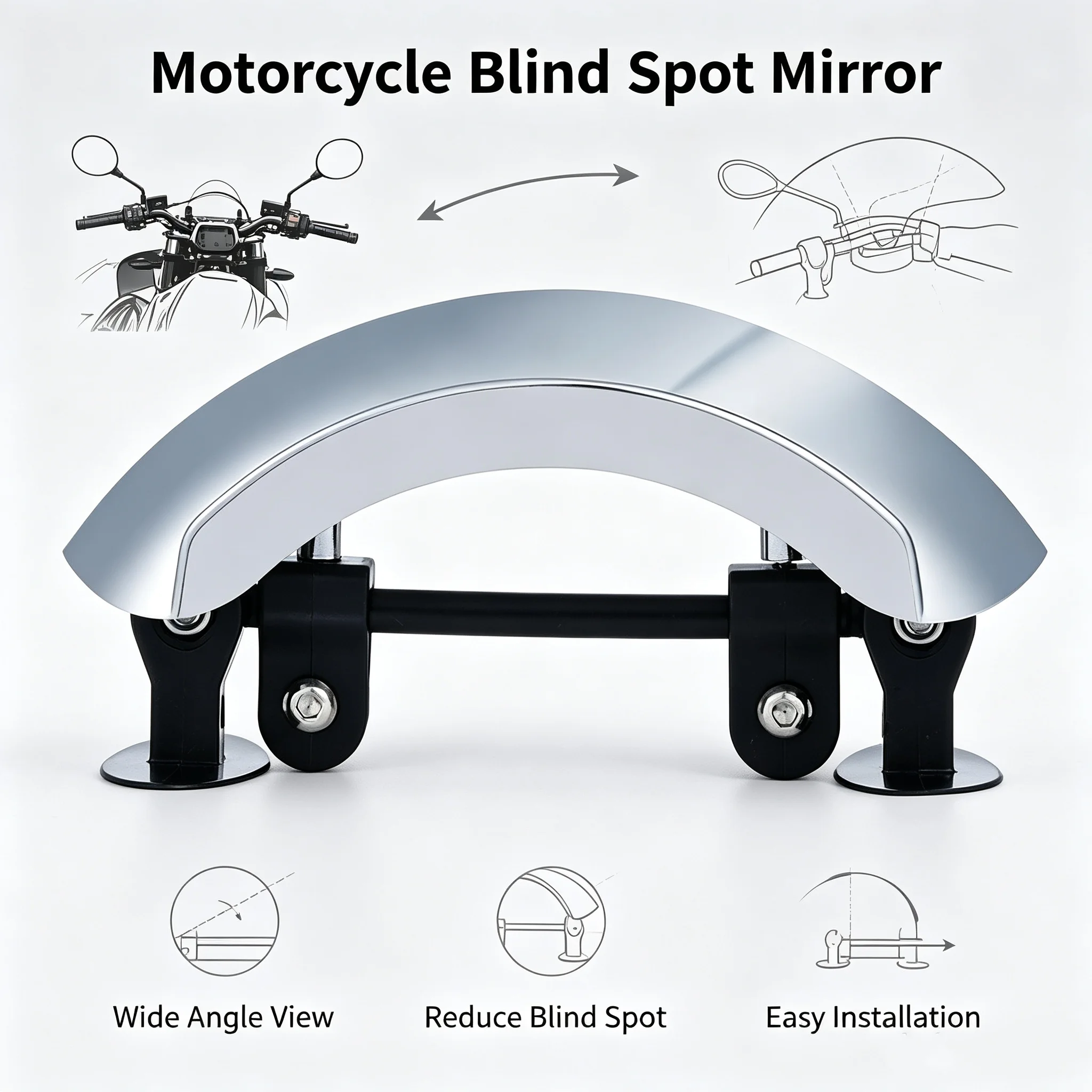180 Degree Wide Angle Motorcycle Blind Spot Mirror Universal Windscreen Mount Convex Safety Auxiliary Rear View Mirror