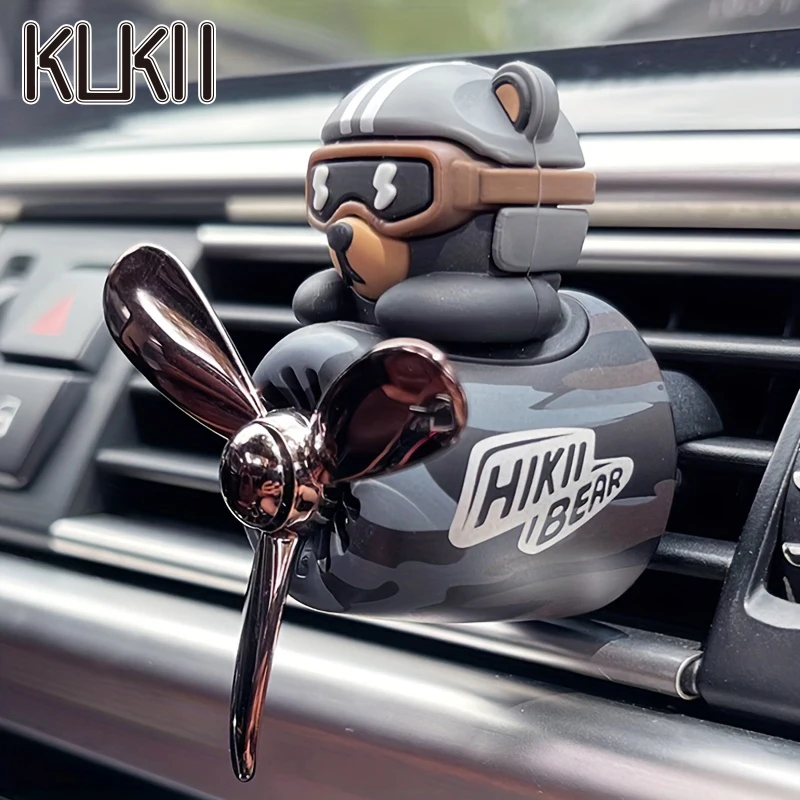 Pilot bear car ornaments vent clip decorations accessories interior rotating plane air fresheners perfume diffuser dashboard men