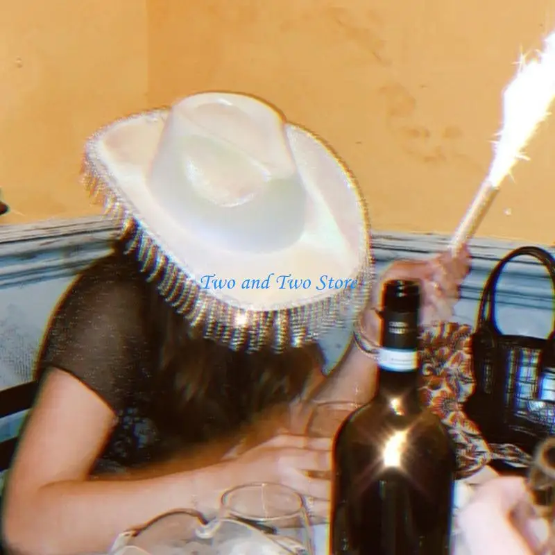 

HX6F Vacation Cowboy Hat Shining Tassels Gleaming Disco for Club Carnivals