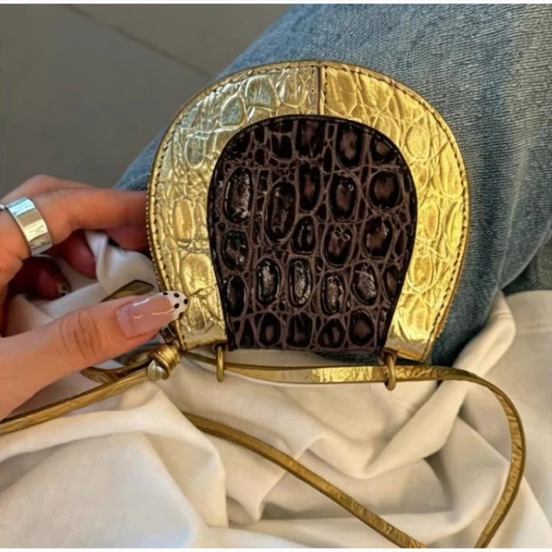 Crocodile Embossed Crossbody Bag Brand Retro Leopard Print Saddle Bag Women's Fashion Luxury Shoulder Bag Small Coin Purse view 2