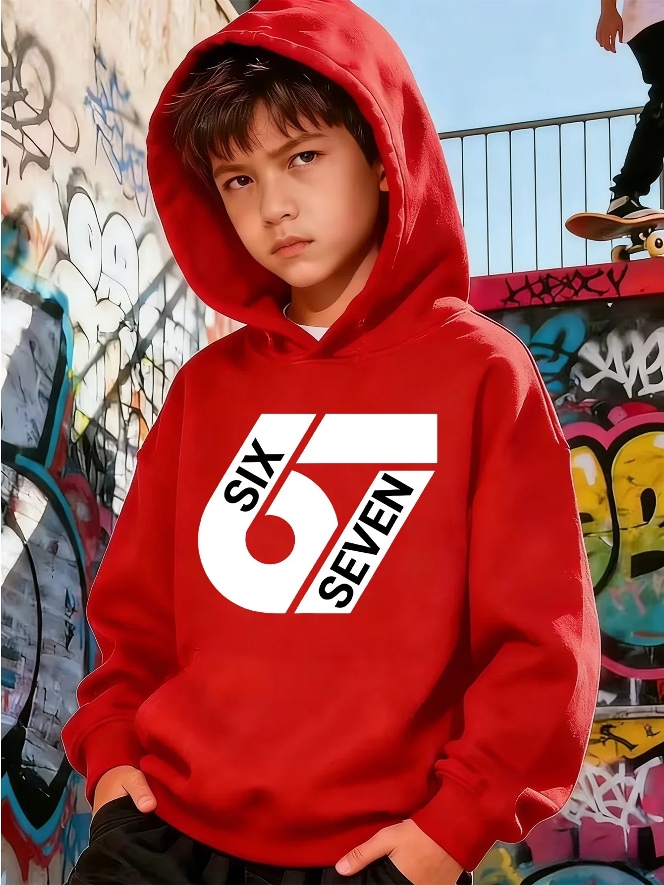 Kids Boys Girls Number 67 Graphic Hoodie Black Printed Six Seven Sweatshirt School Clothes Birthday Present Autumn Tops 2