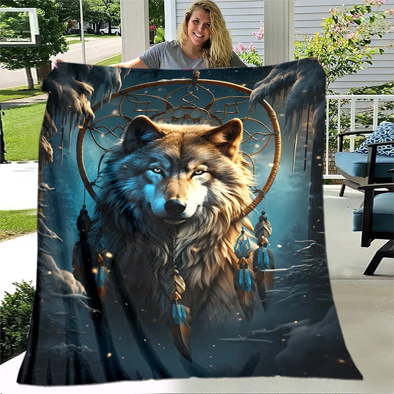 Cozy Wolf Dreamcatcher Print Throw Blanket Soft Lightweight Blanket for Bed Couch Sofa Living Room Travel Camping Blankets