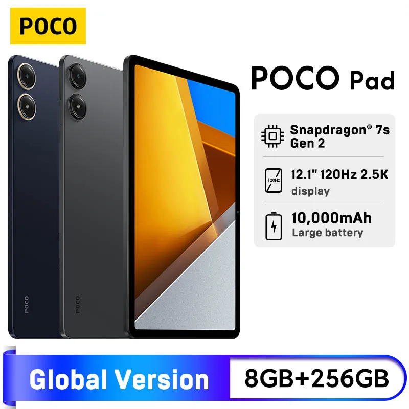 POCO Pad Global Version 12.1 Inch 2.5K Display Snapdragon 7s Gen 2 8MP Camera Dolby Atmos Mi Tablet 10000mAh 33W Fast Charging